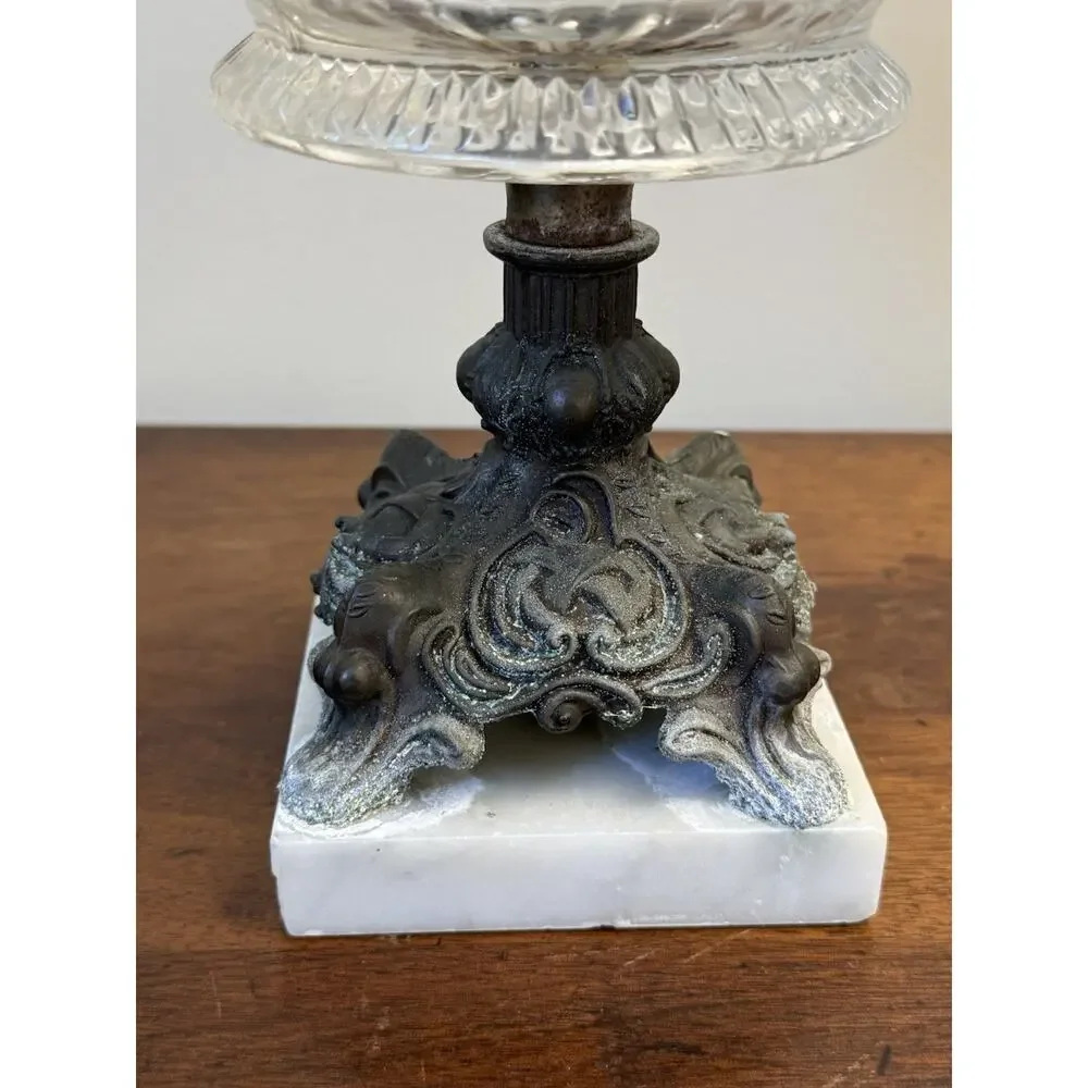 Vintage Hollywood Regency Glass Rose Bowl Compote Marble Pedestal 11